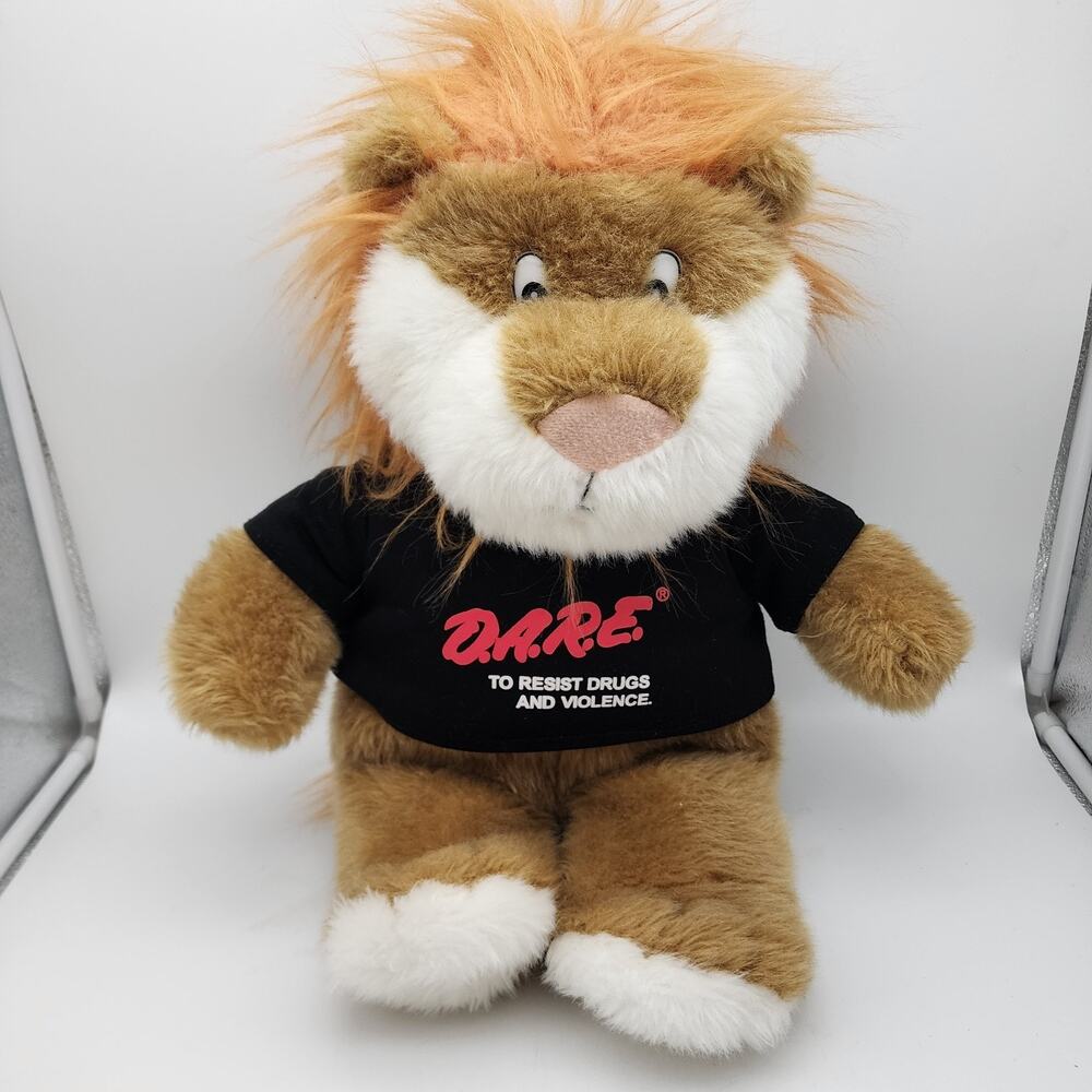 Vintage Jumbo Dare Lion Plush 20" Hard Flat Eyes D.A.R.E. Shirt Stuffed Animal